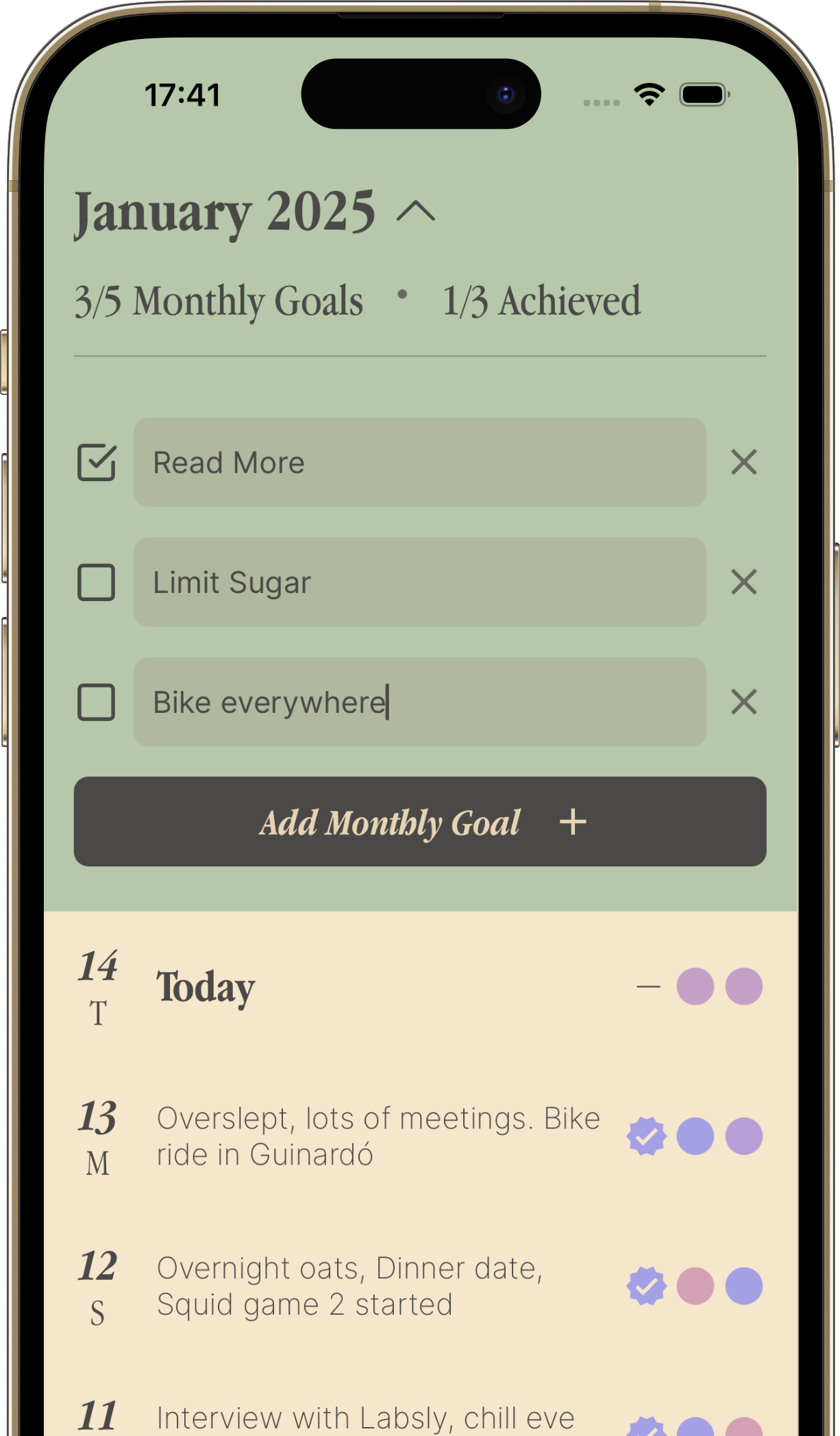 Habby app screenshot - Monthly Goals